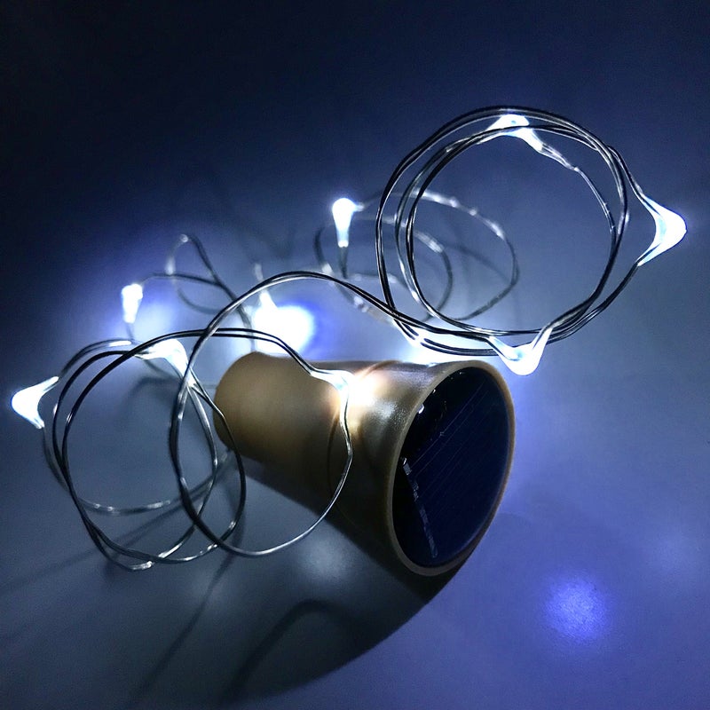 NiniTe LIGHTS 6 عبوات من أضواء زجاجات النبيذ بالطاقة الشمسية، 20 LED مقاومة للماء من النحاس، أضواء شمسية لحفلات الزفاف وعيد الميلاد، في الهواء الطلق، العطلات، الحديقة، الفناء، ديكور الممر (أبيض بارد) - Image 5